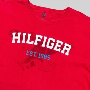 Tommy Hilfiger T Shirt Mens Size XL Red Stitched Logo Eagle Crew Neck Tee